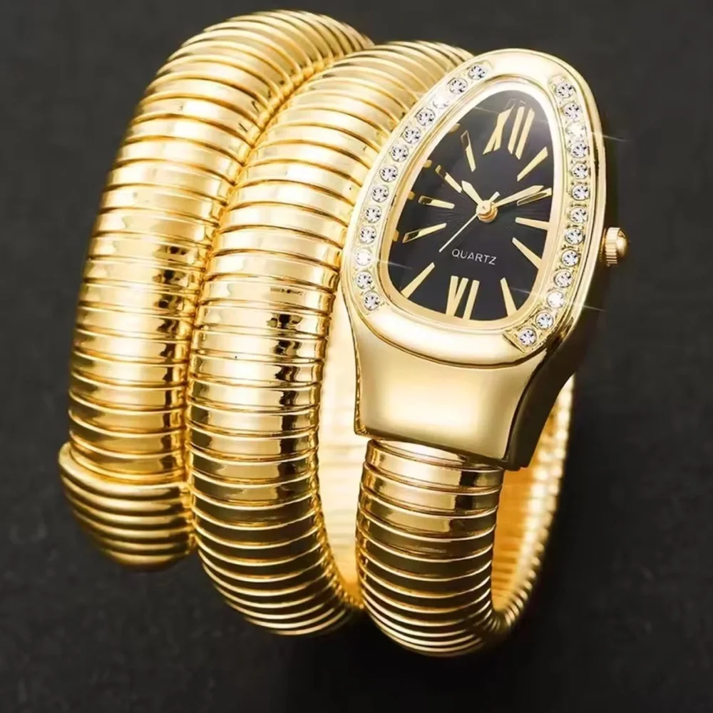 Serpenti Gold Snake Black Dial Wrap Watch